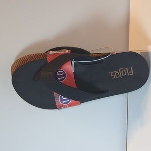 Flojos Men's Black Flip Flop Sandals Size 10 NWT